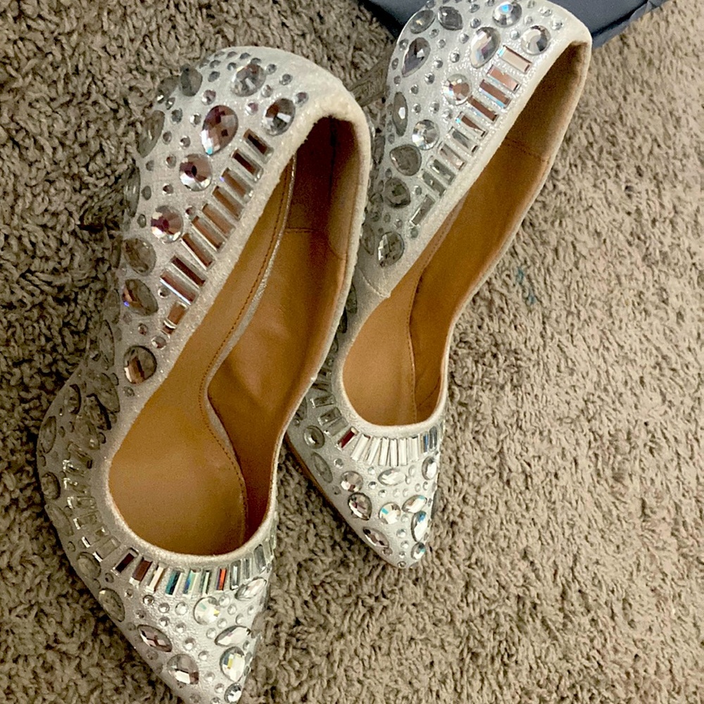 Silver rhinestone heels